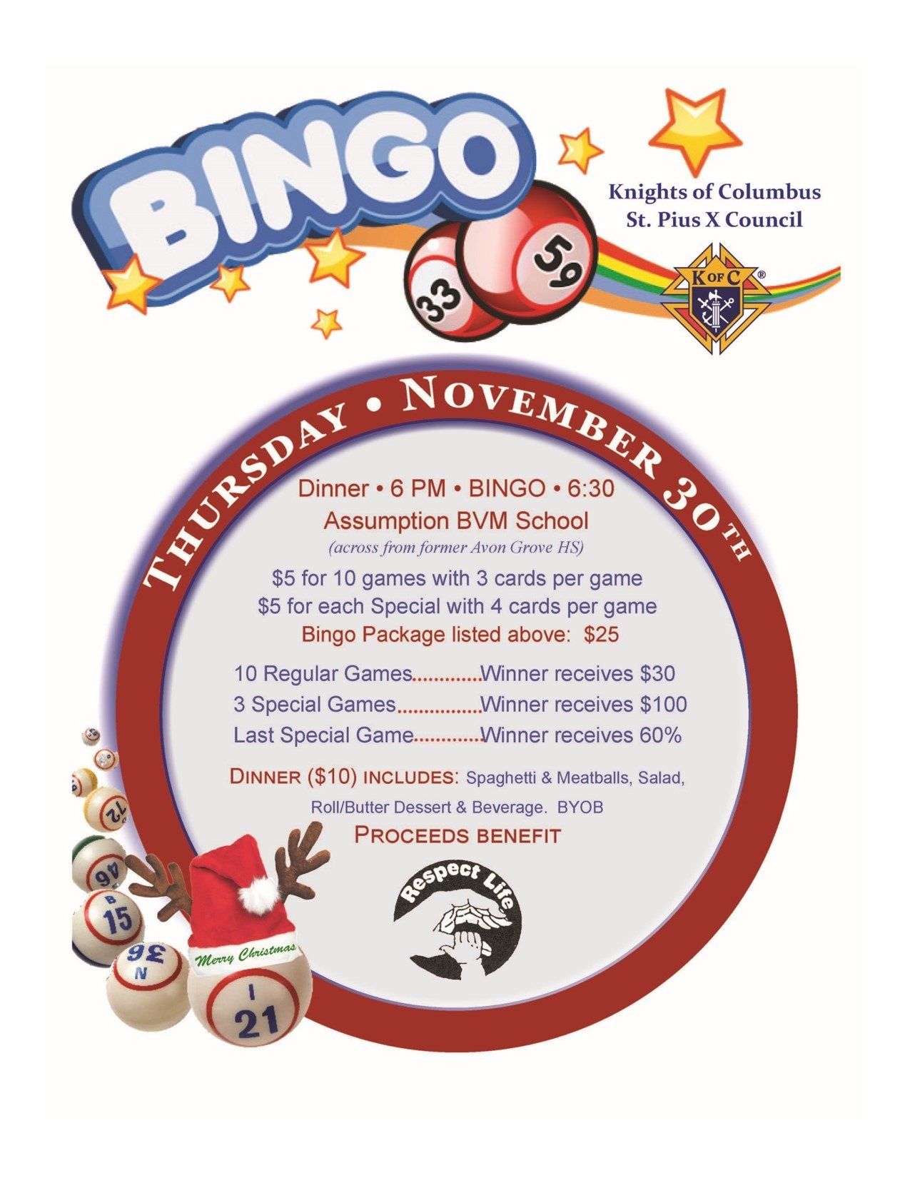 Knights of Columbus "December" Bingo in November Assumption of the